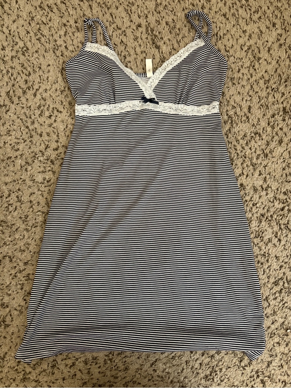 Y2k Striped Lace Trim Slip Babydoll Dress